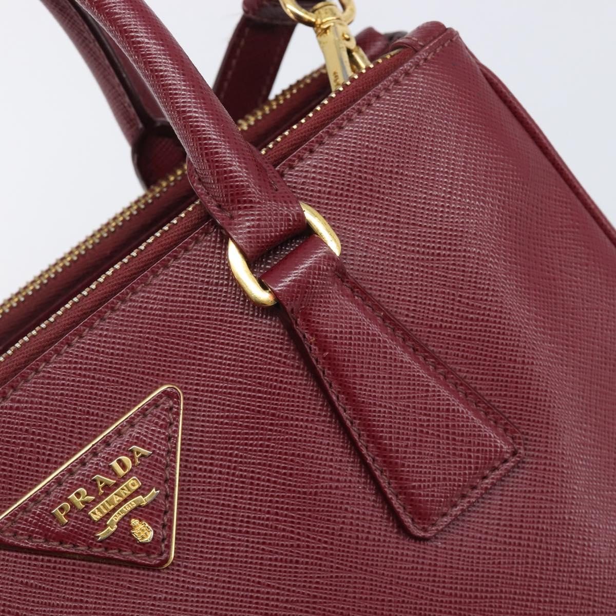 PRADA Hand Bag Saffiano leather 2way Bordeaux Gold Auth ep16191V