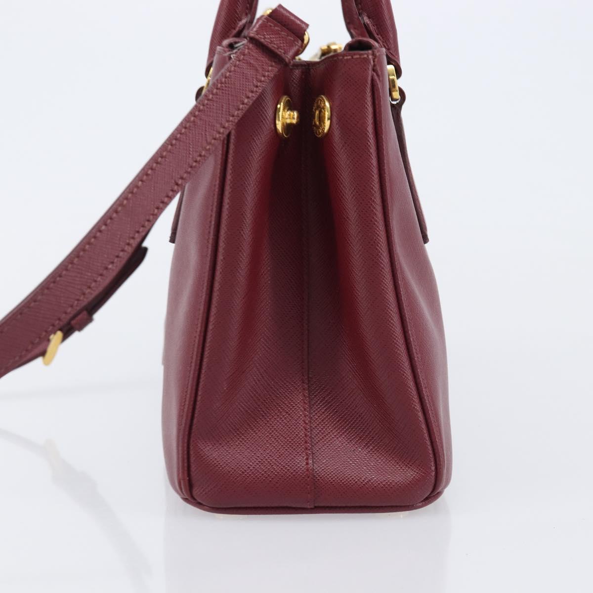 PRADA Hand Bag Saffiano leather 2way Bordeaux Gold Auth ep16191V
