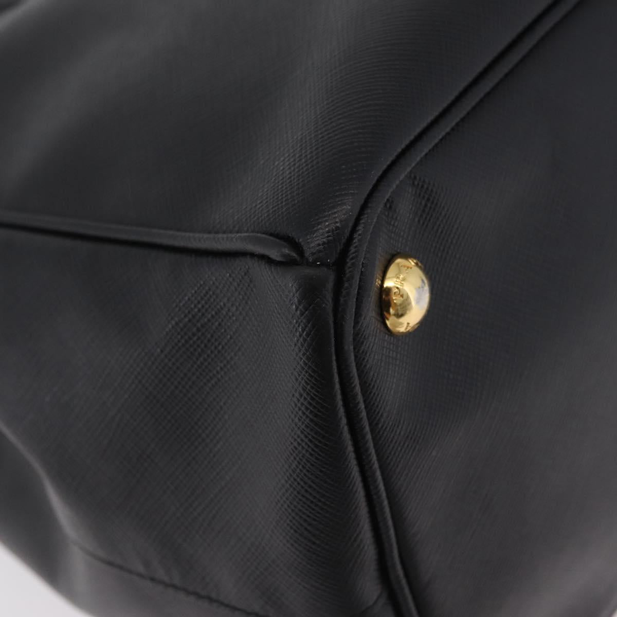 PRADA Tote Bag Safiano Leather Black Gold Auth ep16192