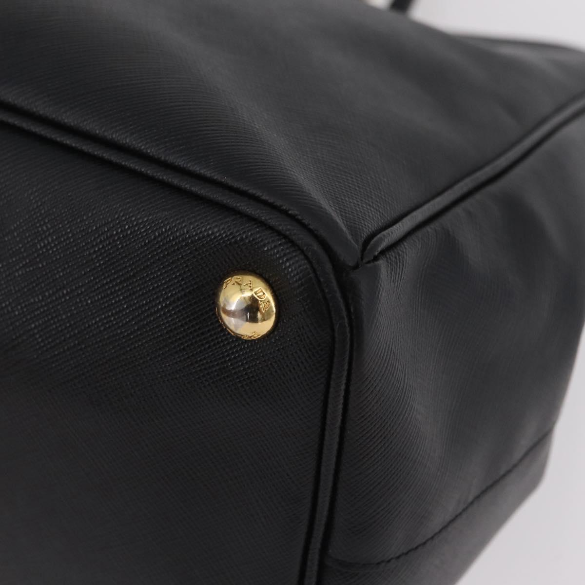 PRADA Tote Bag Safiano Leather Black Gold Auth ep16192