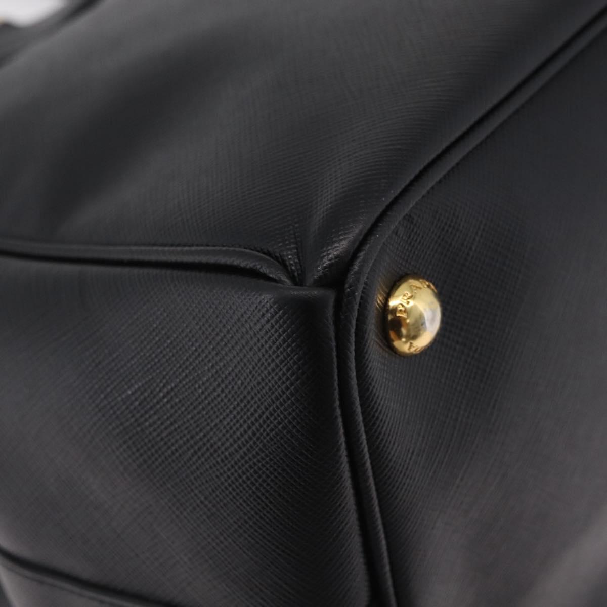 PRADA Tote Bag Safiano Leather Black Gold Auth ep16192