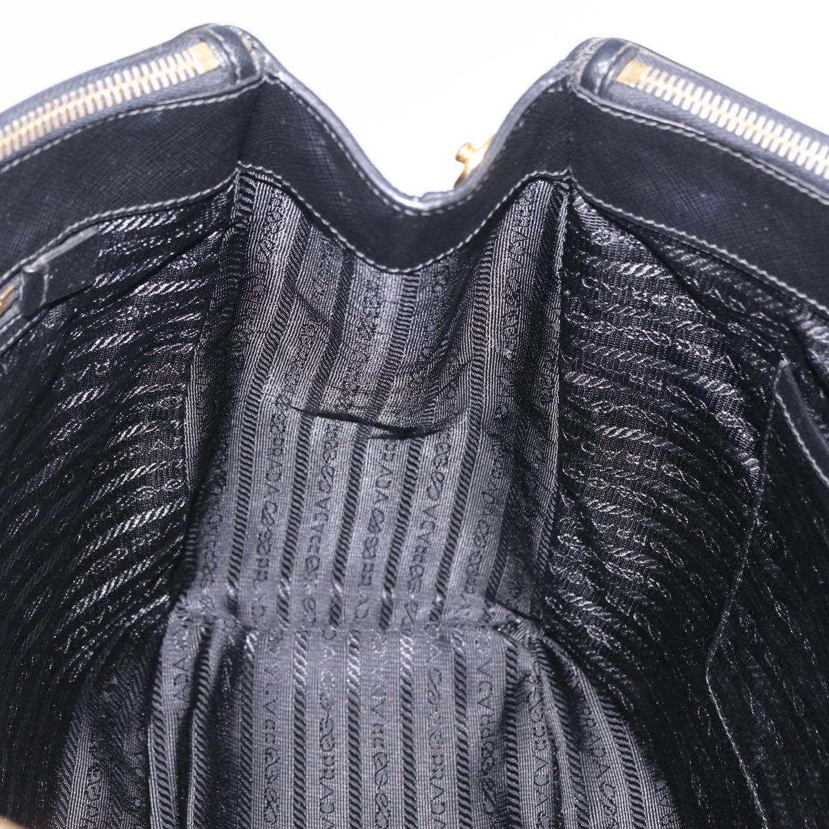 PRADA Tote Bag Safiano Leather Black Gold Auth ep16192