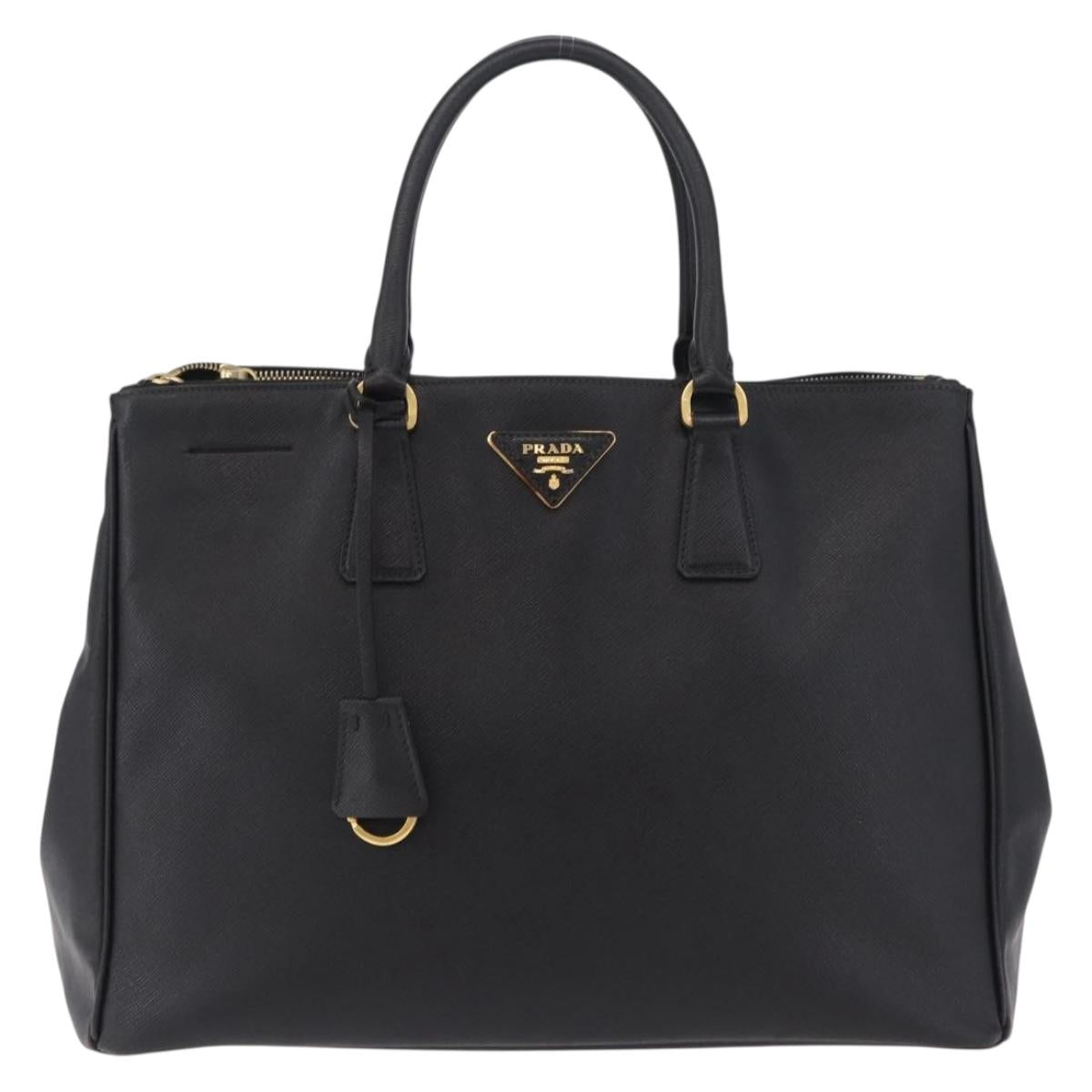 PRADA Tote Bag Safiano Leather Black Gold Auth ep16192