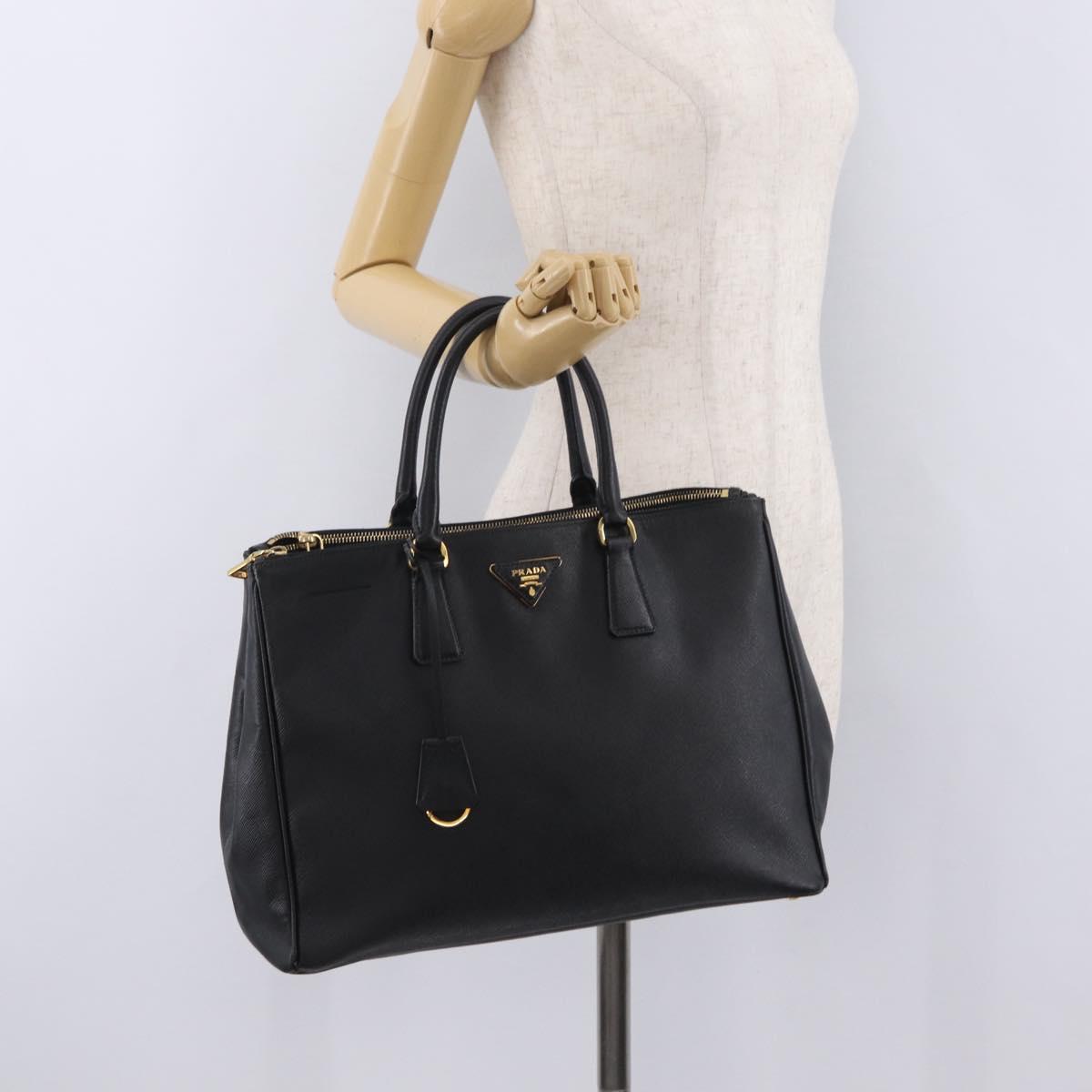PRADA Tote Bag Safiano Leather Black Gold Auth ep16192