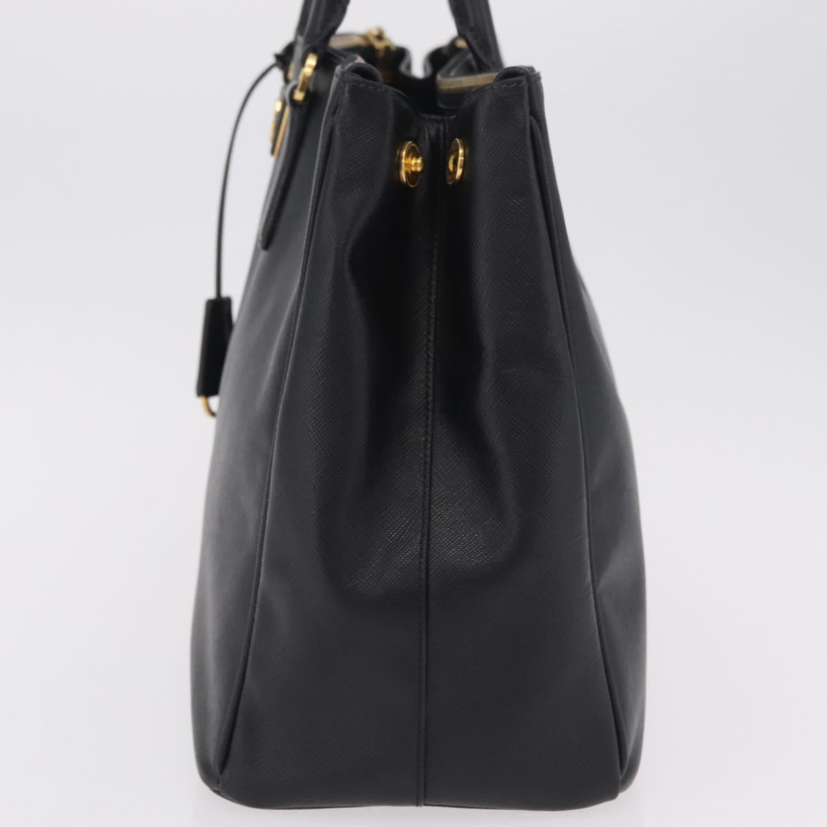 PRADA Tote Bag Safiano Leather Black Gold Auth ep16192