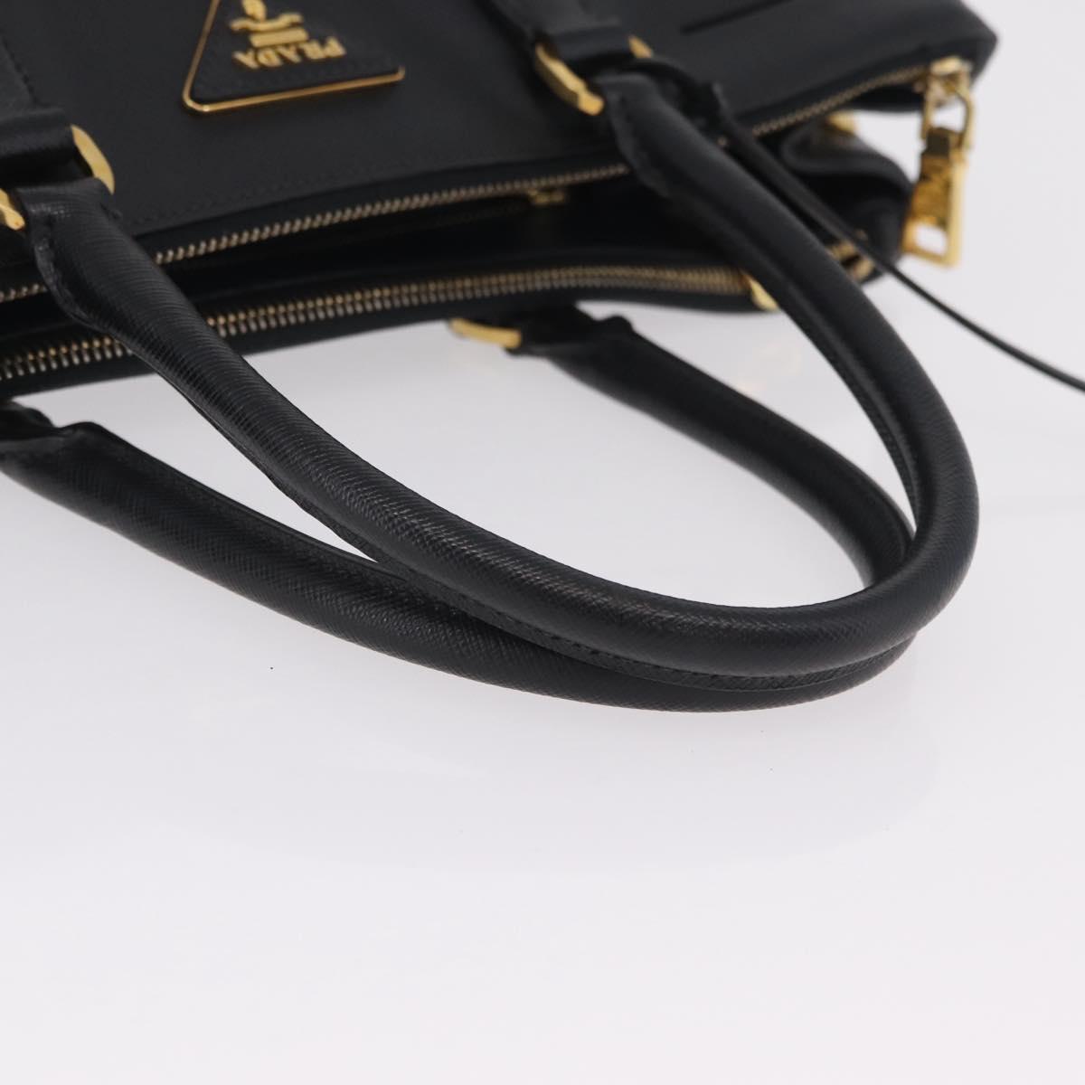PRADA Tote Bag Safiano Leather Black Gold Auth ep16192