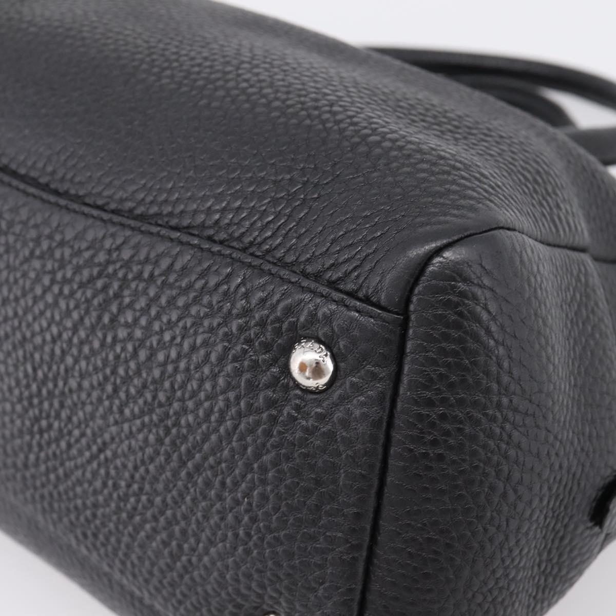 PRADA Hand Bag Leather Black Silver Auth ep16195A