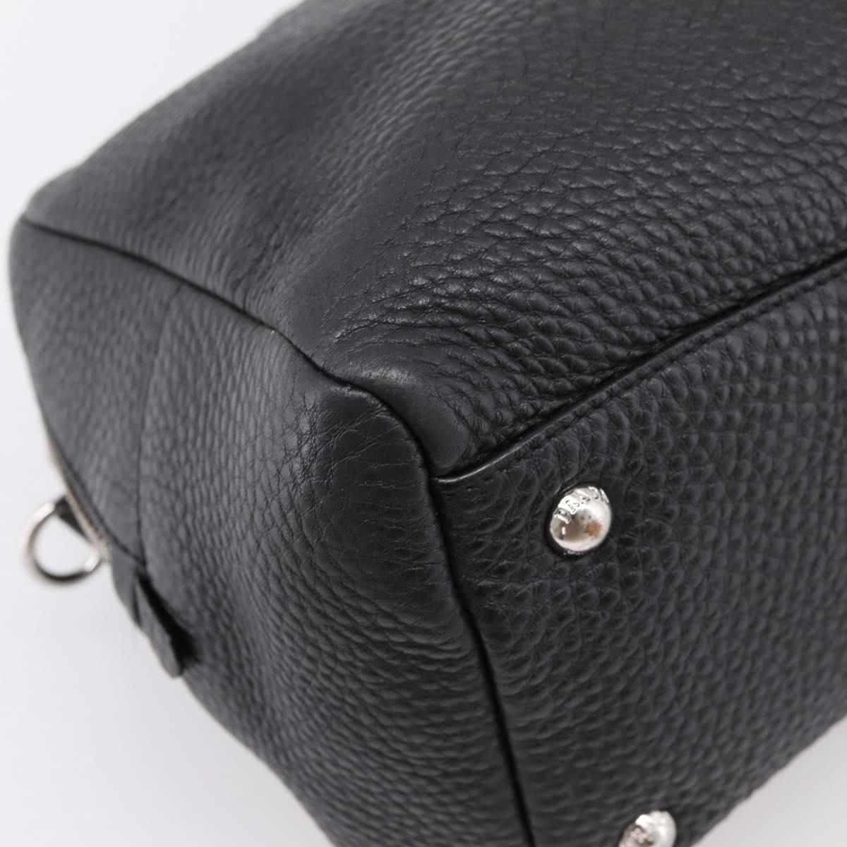 PRADA Hand Bag Leather Black Silver Auth ep16195A