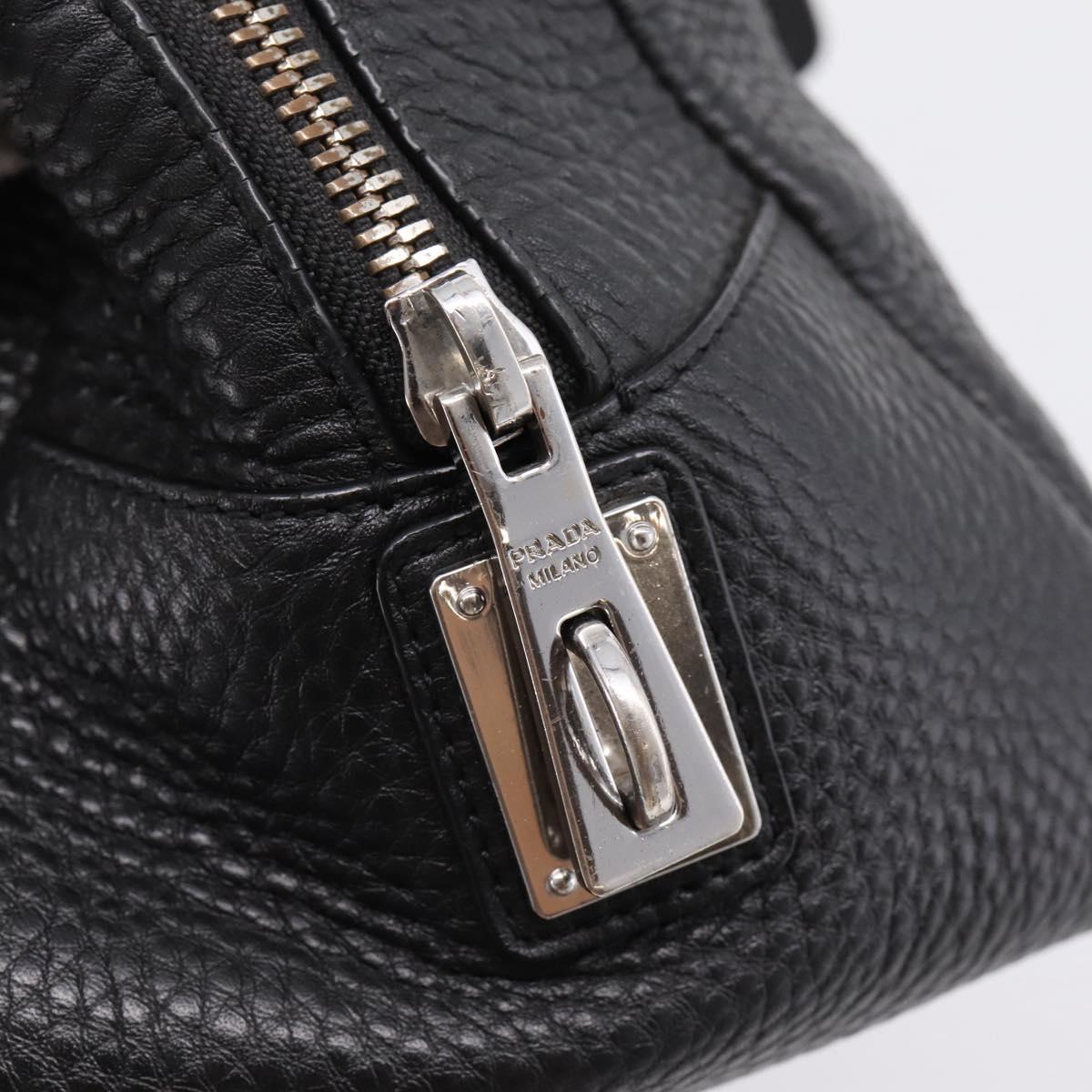 PRADA Hand Bag Leather Black Silver Auth ep16195A