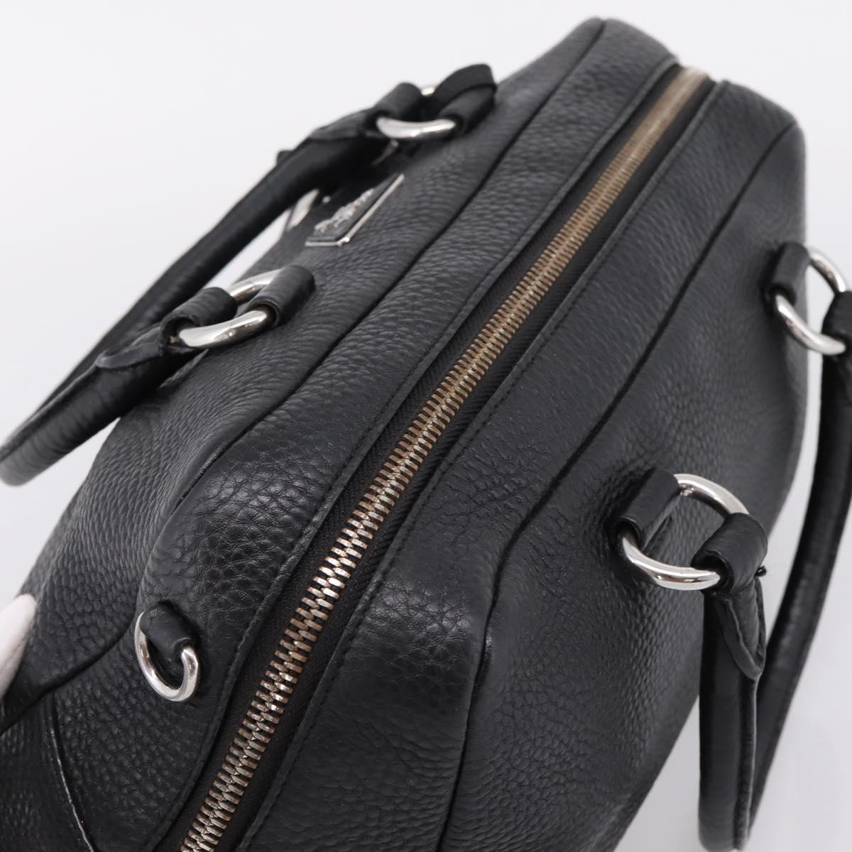 PRADA Hand Bag Leather Black Silver Auth ep16195A