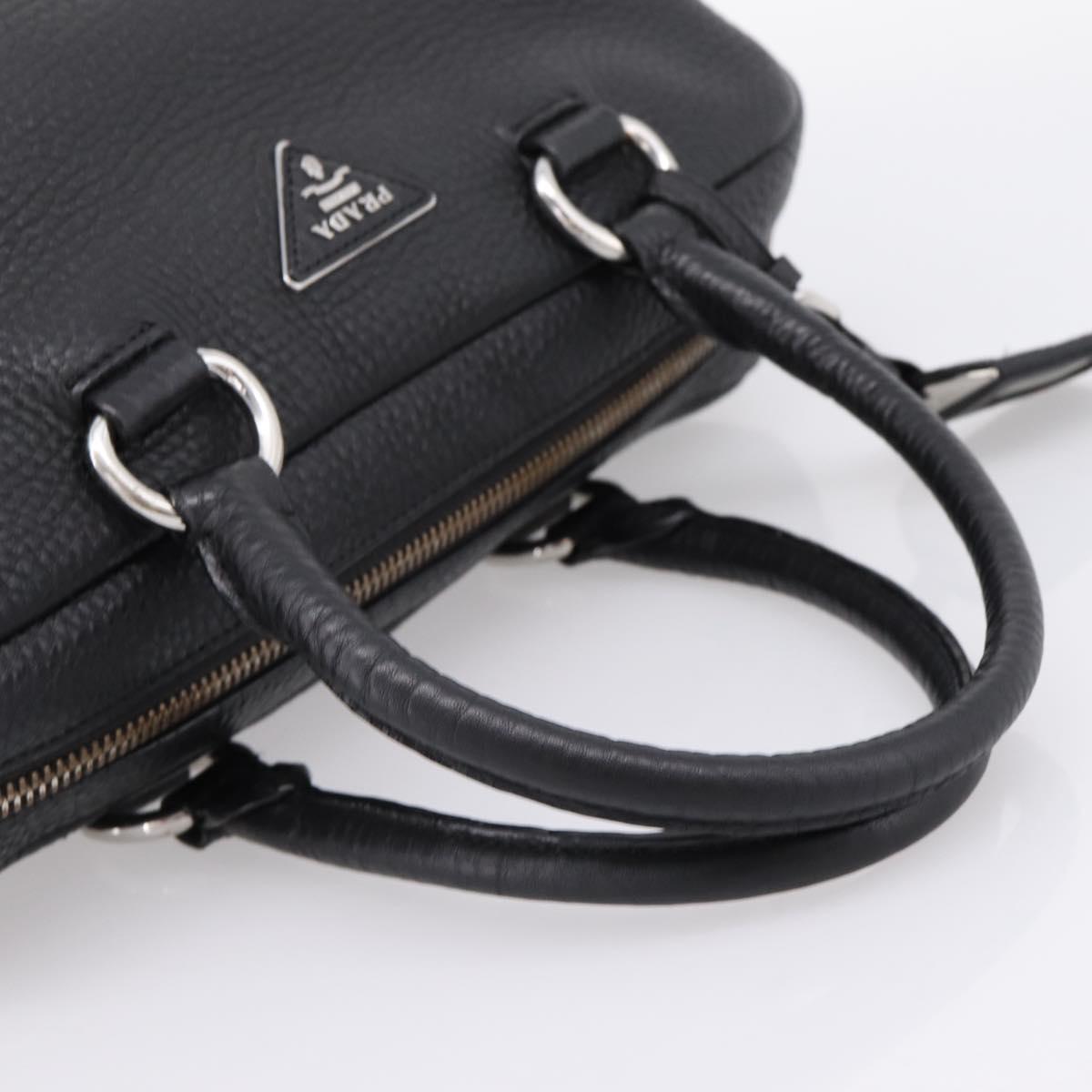 PRADA Hand Bag Leather Black Silver Auth ep16195A
