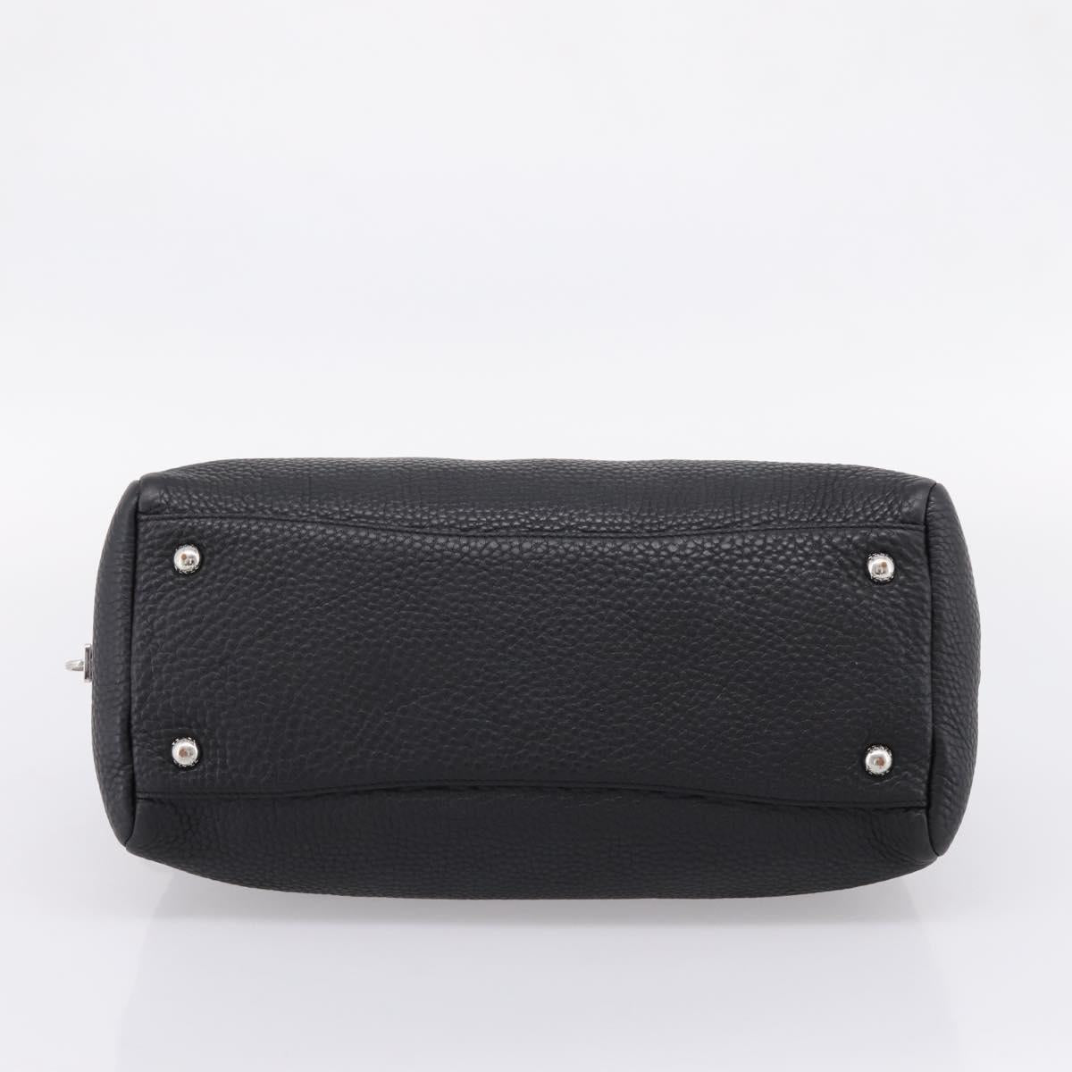 PRADA Hand Bag Leather Black Silver Auth ep16195A