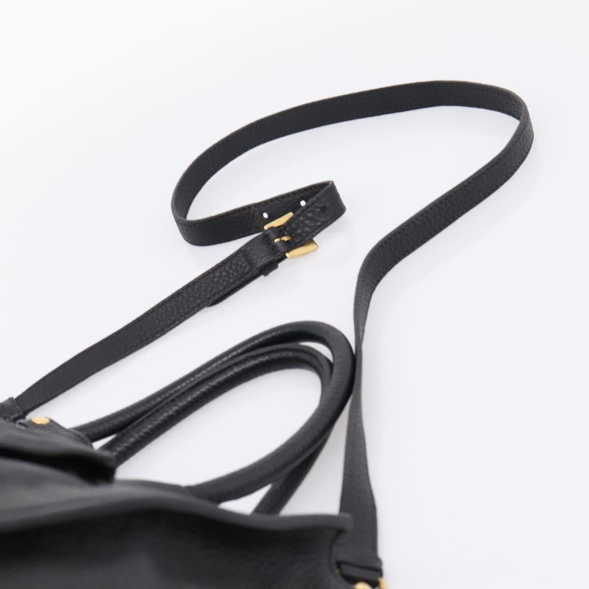 PRADA Hand Bag Leather 2way Black Gold Auth ep16198V