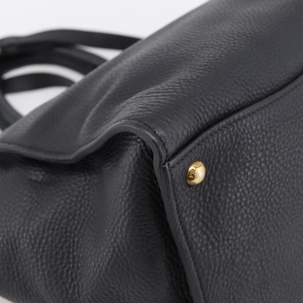 PRADA Hand Bag Leather 2way Black Gold Auth ep16198V