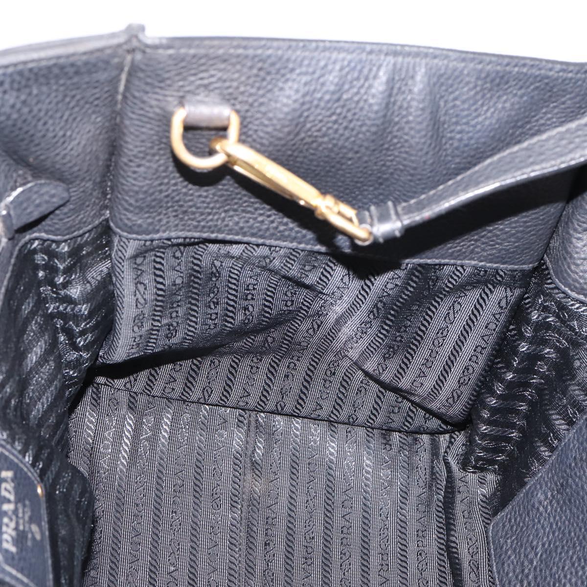 PRADA Hand Bag Leather 2way Black Gold Auth ep16198V