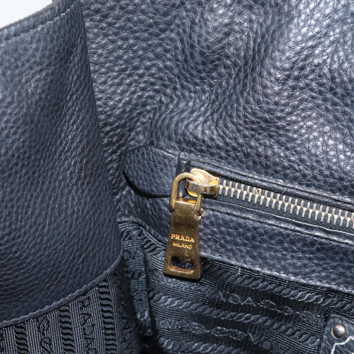 PRADA Hand Bag Leather 2way Black Gold Auth ep16198V