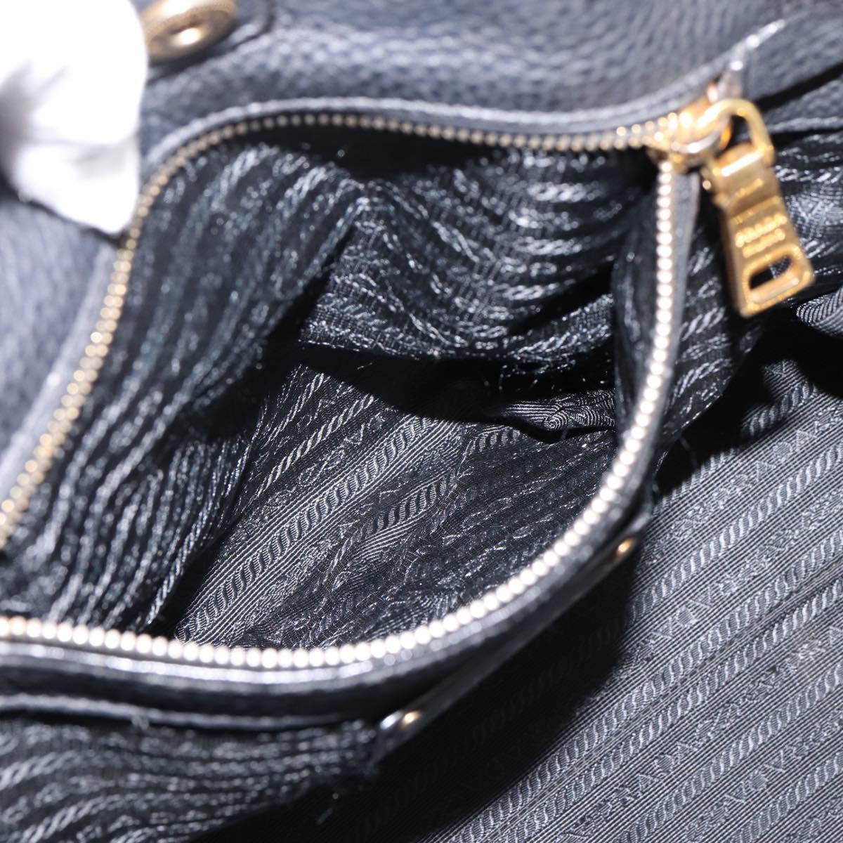 PRADA Hand Bag Leather 2way Black Gold Auth ep16198V