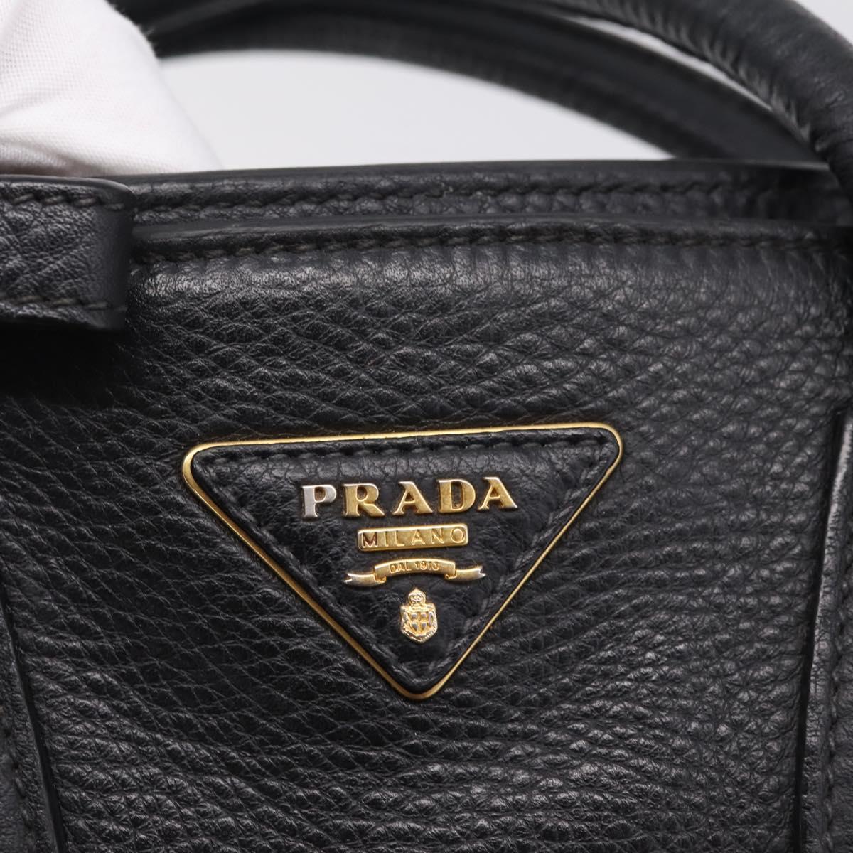 PRADA Hand Bag Leather 2way Black Gold Auth ep16198V
