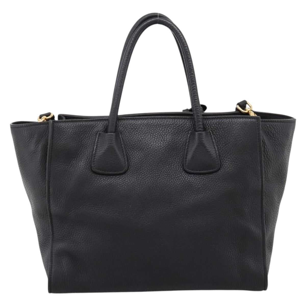 PRADA Hand Bag Leather 2way Black Gold Auth ep16198V