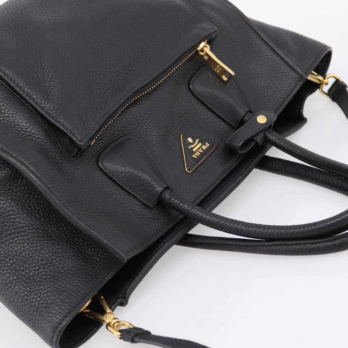 PRADA Hand Bag Leather 2way Black Gold Auth ep16198V