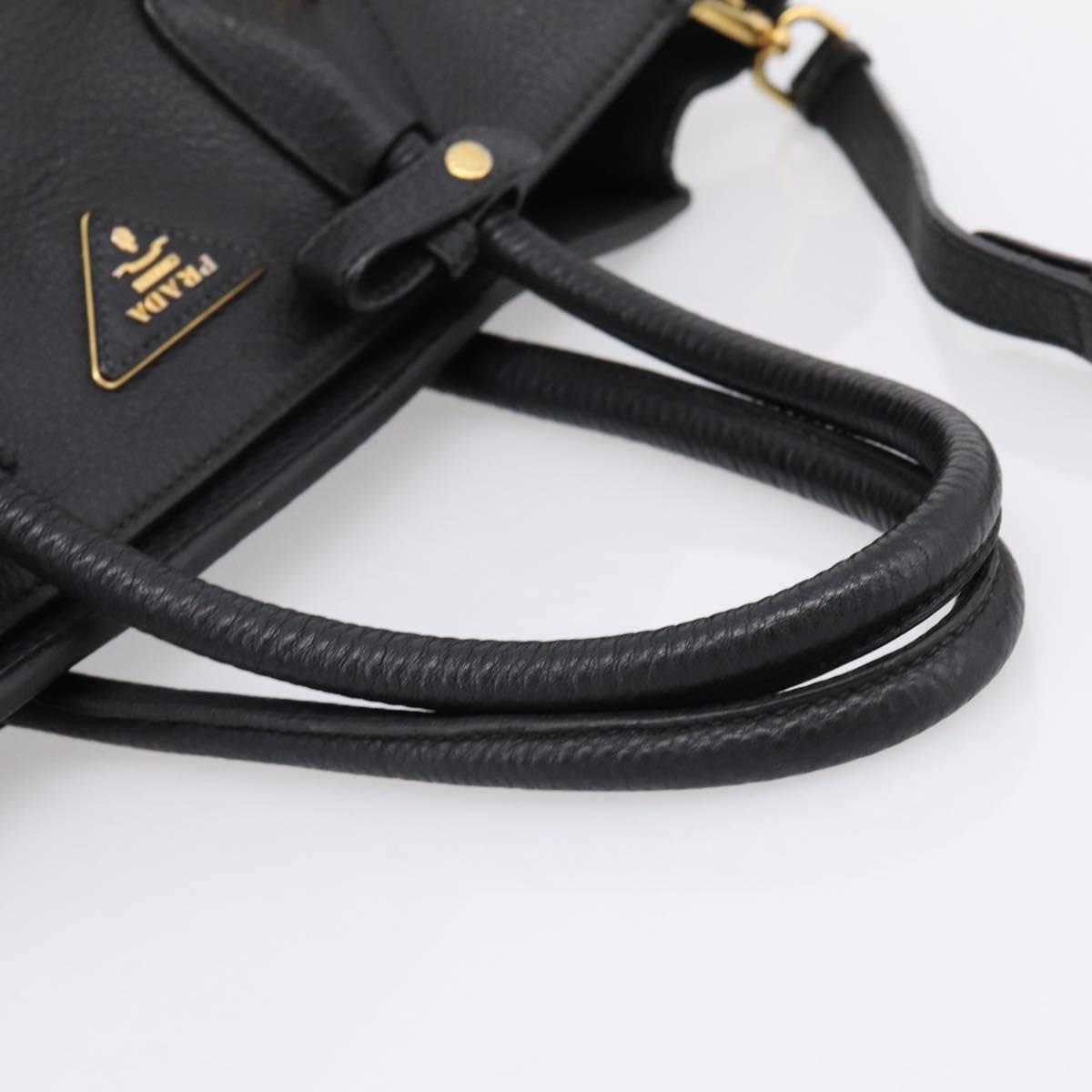 PRADA Hand Bag Leather 2way Black Gold Auth ep16198V