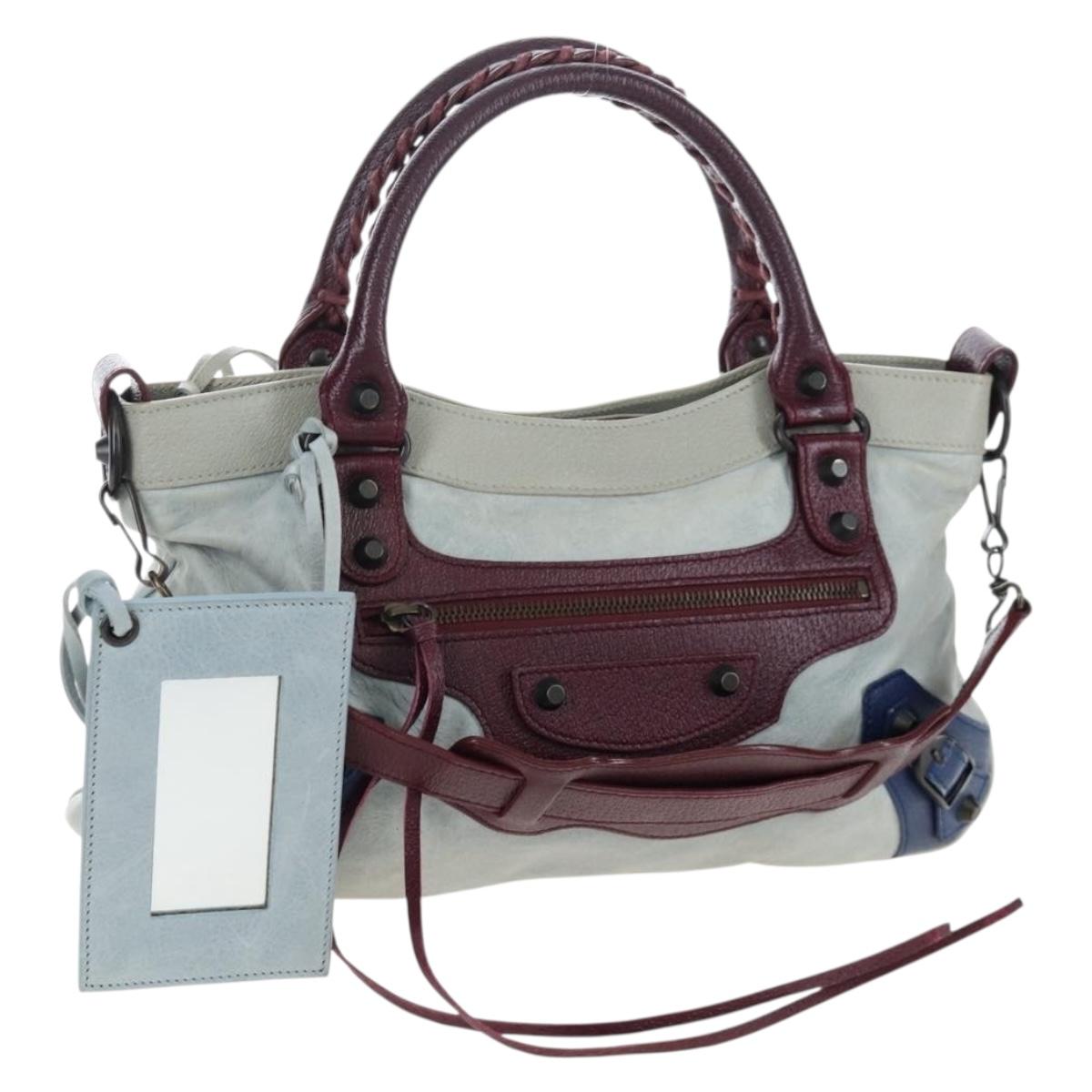 BALENCIAGA The First Hand Bag Leather 2way Gray 103208 Auth ep16202V