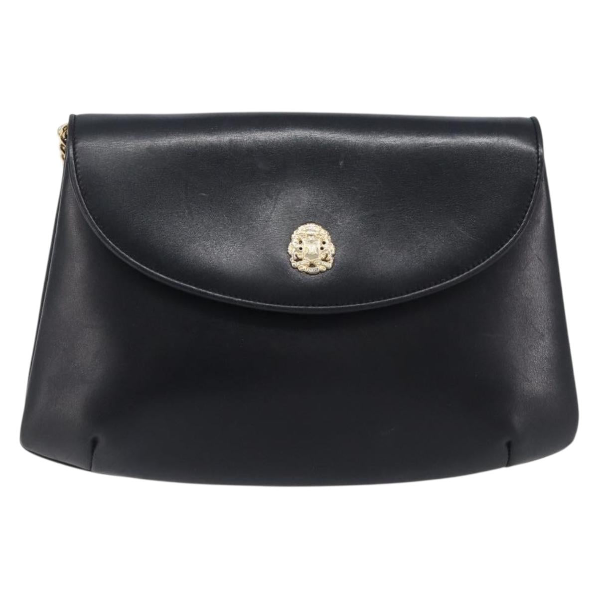CELINE Chain Shoulder Bag Leather Black Gold Auth ep16204