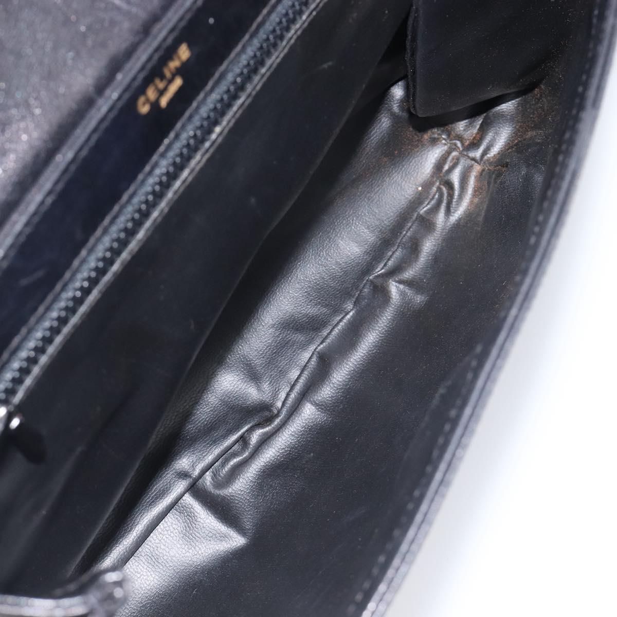 CELINE Chain Shoulder Bag Leather Black Gold Auth ep16204