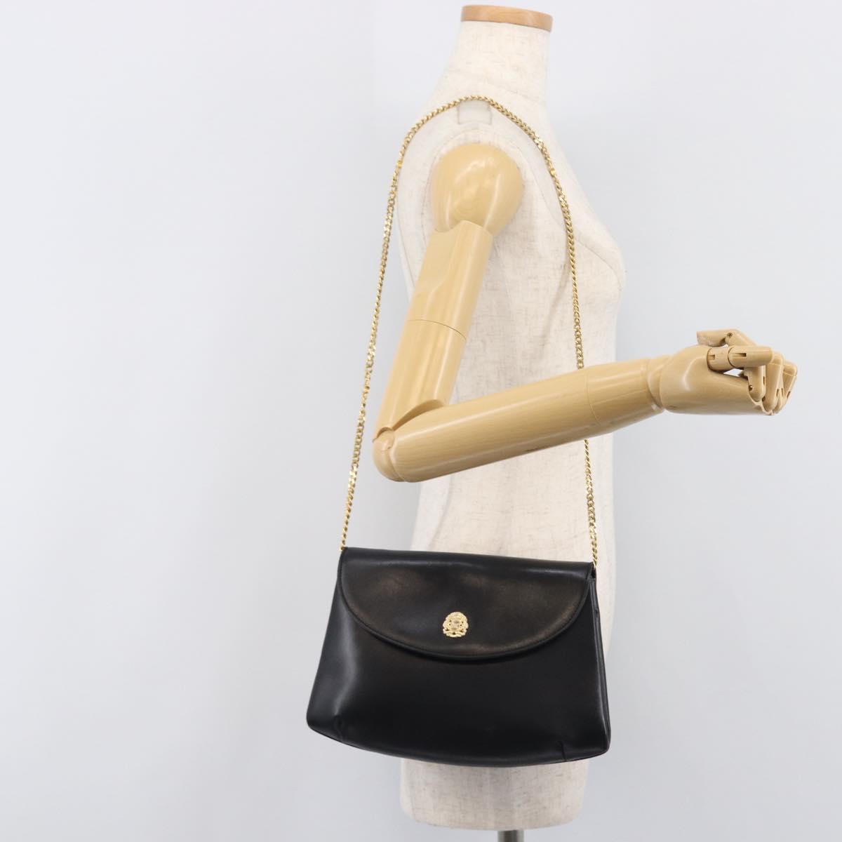 CELINE Chain Shoulder Bag Leather Black Gold Auth ep16204