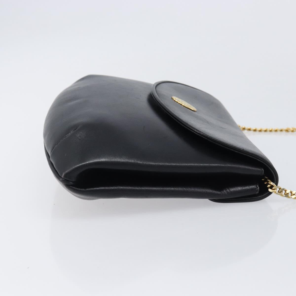 CELINE Chain Shoulder Bag Leather Black Gold Auth ep16204
