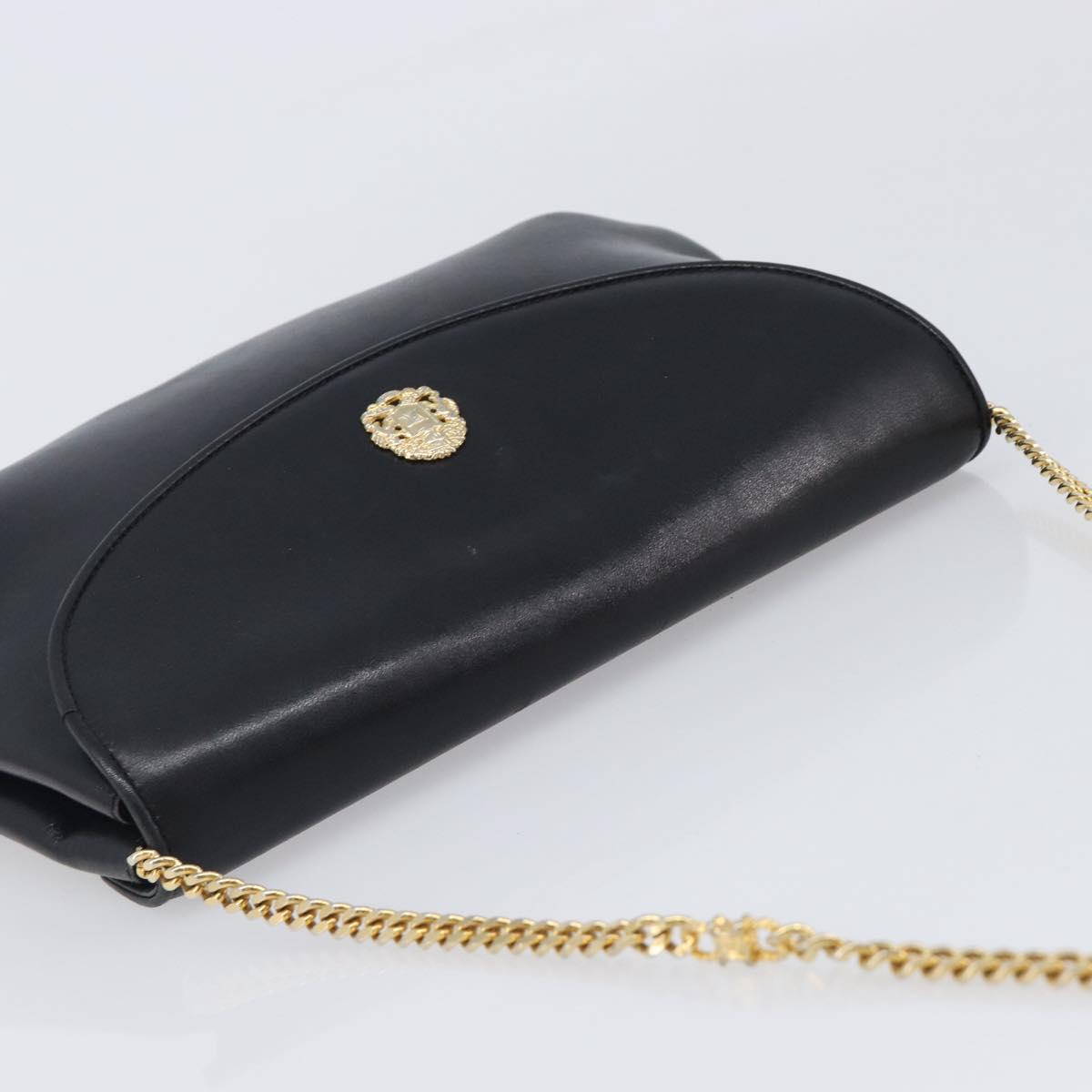 CELINE Chain Shoulder Bag Leather Black Gold Auth ep16204