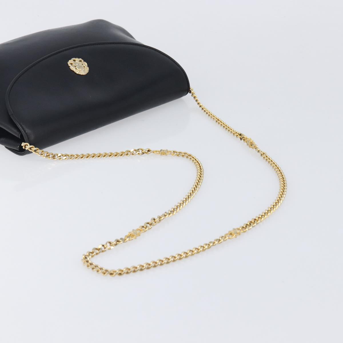 CELINE Chain Shoulder Bag Leather Black Gold Auth ep16204