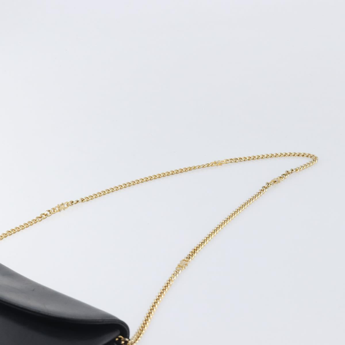 CELINE Chain Shoulder Bag Leather Black Gold Auth ep16204