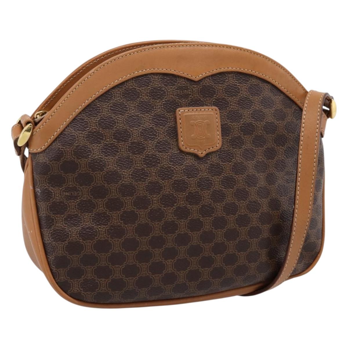 CELINE Macadam Canvas Shoulder Bag PVC Leather Brown Gold Auth ep16205A