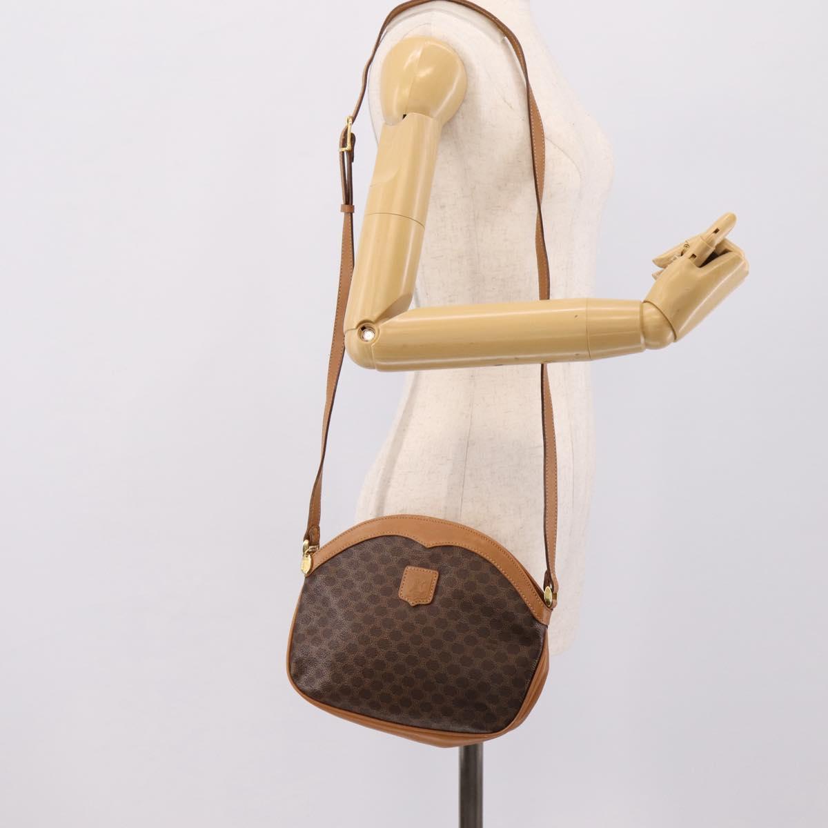 CELINE Macadam Canvas Shoulder Bag PVC Leather Brown Gold Auth ep16205A