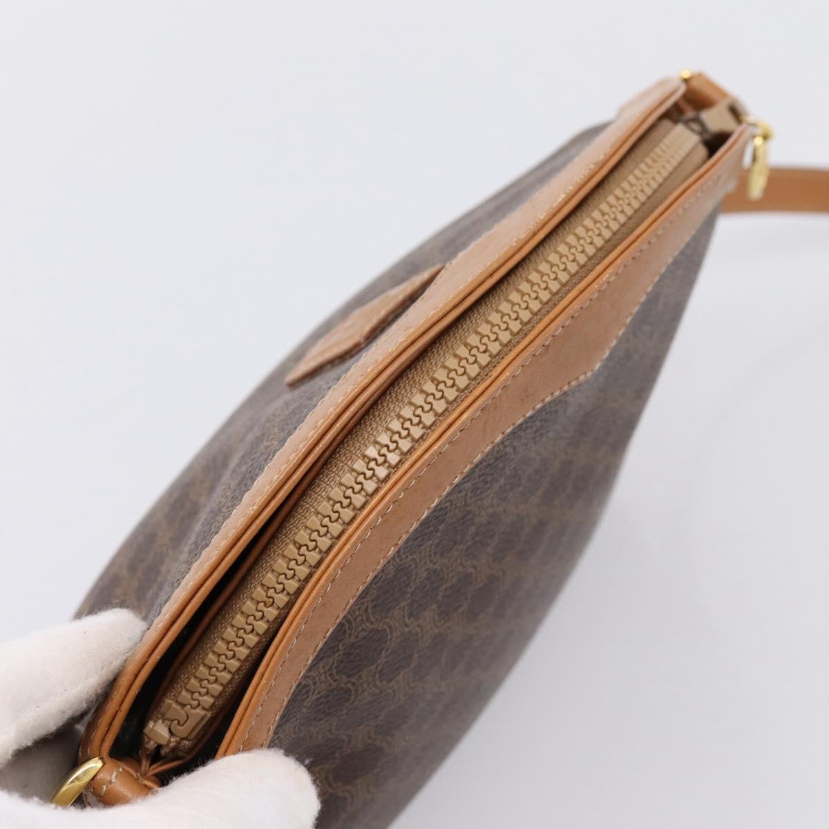 CELINE Macadam Canvas Shoulder Bag PVC Leather Brown Gold Auth ep16205A