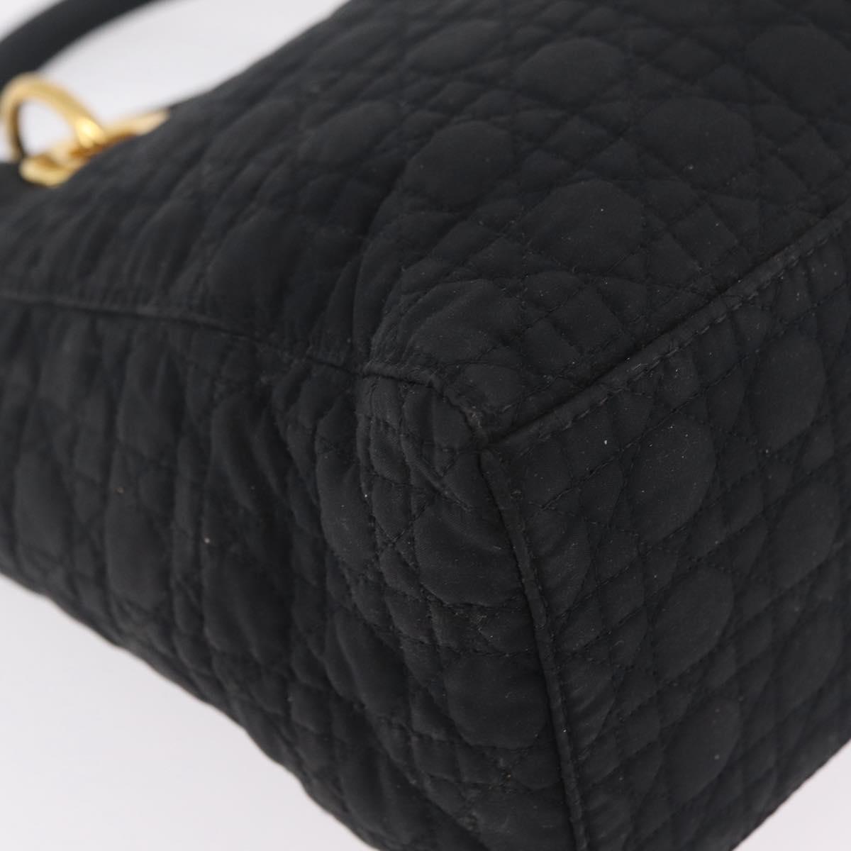 Christian Dior Lady Dior Canage Hand Bag Canvas Black Gold Auth ep16214