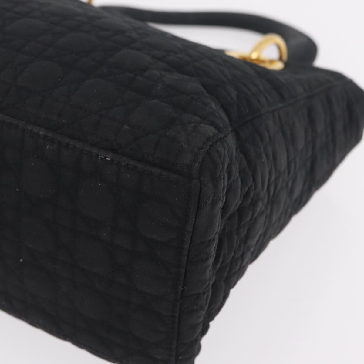 Christian Dior Lady Dior Canage Hand Bag Canvas Black Gold Auth ep16214