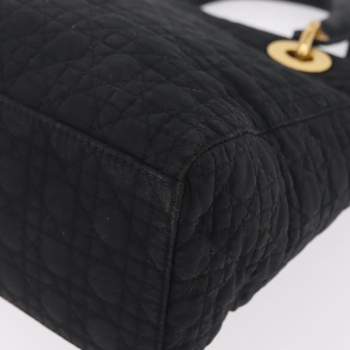 Christian Dior Lady Dior Canage Hand Bag Canvas Black Gold Auth ep16214