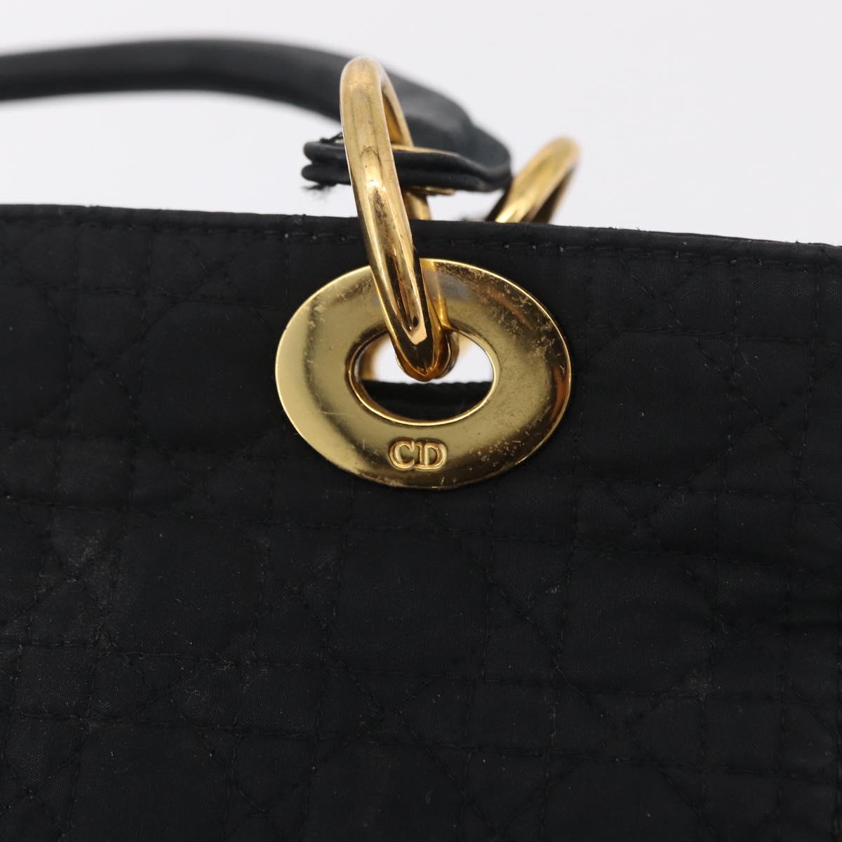Christian Dior Lady Dior Canage Hand Bag Canvas Black Gold Auth ep16214