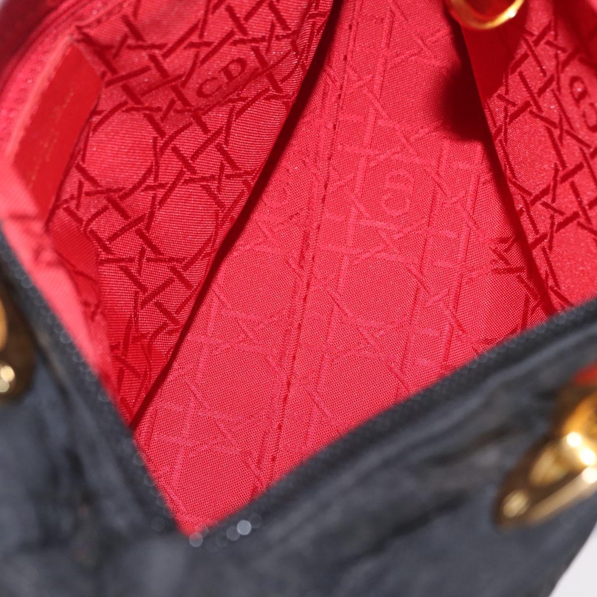 Christian Dior Lady Dior Canage Hand Bag Canvas Black Gold Auth ep16214