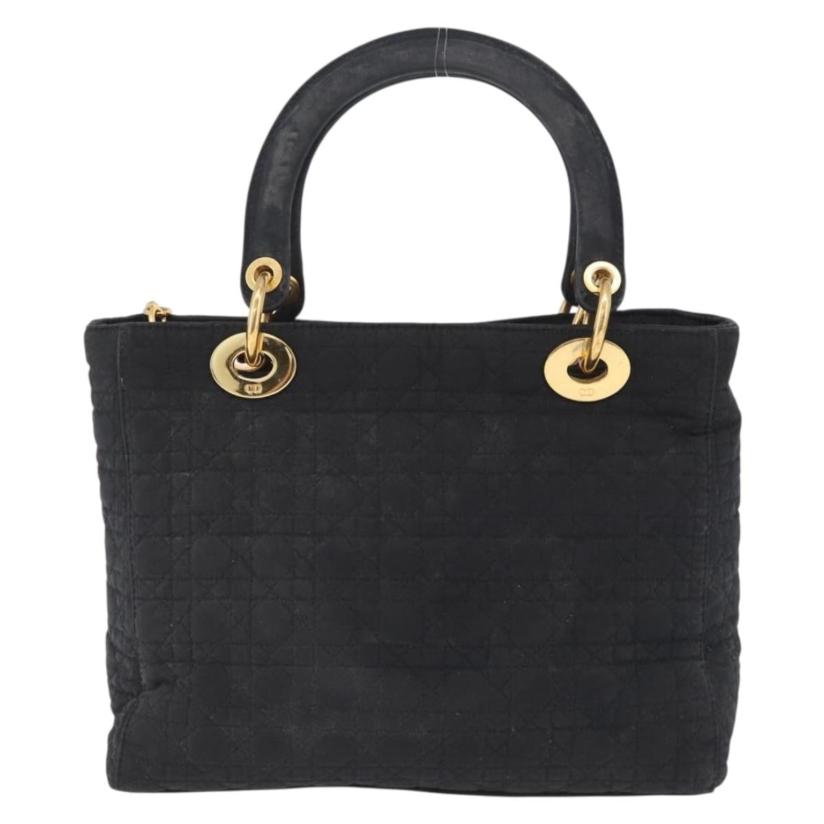 Christian Dior Lady Dior Canage Hand Bag Canvas Black Gold Auth ep16214