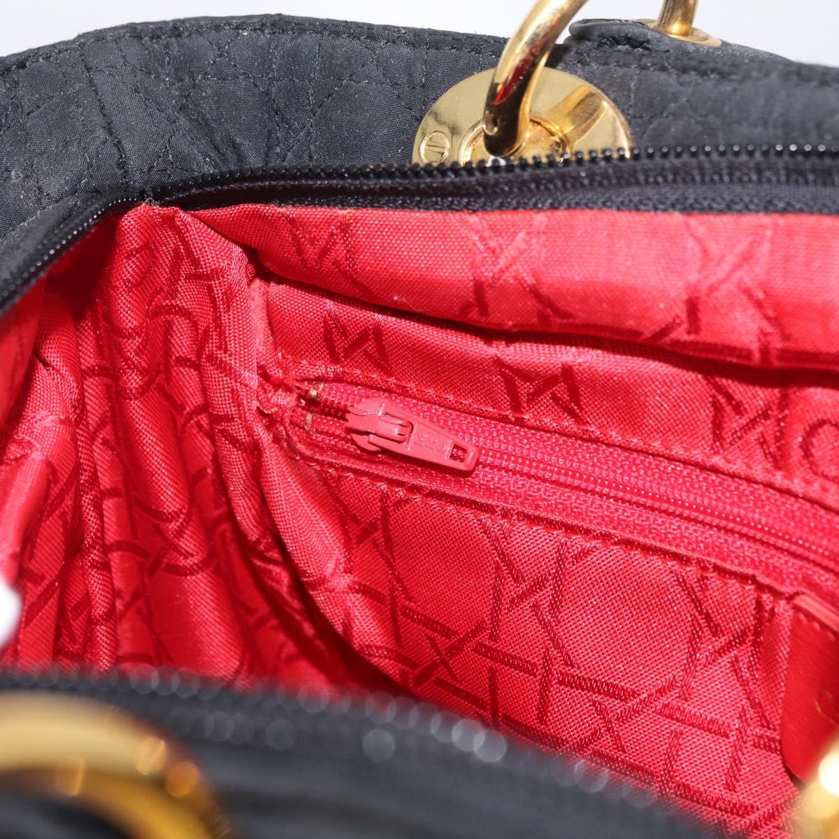 Christian Dior Lady Dior Canage Hand Bag Canvas Black Gold Auth ep16214