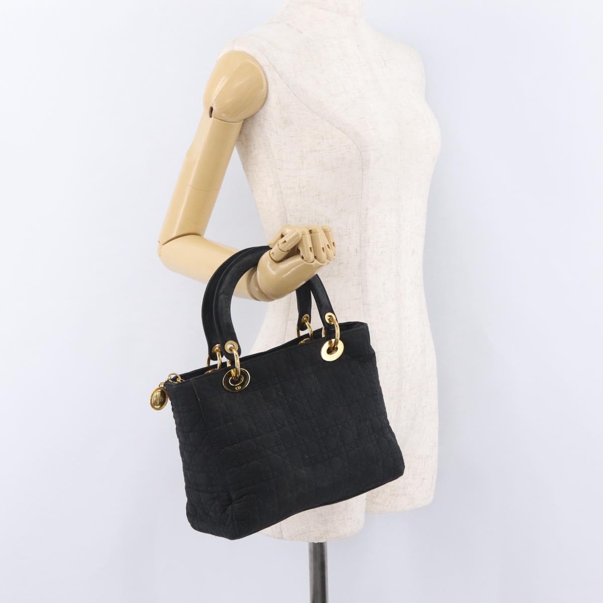 Christian Dior Lady Dior Canage Hand Bag Canvas Black Gold Auth ep16214