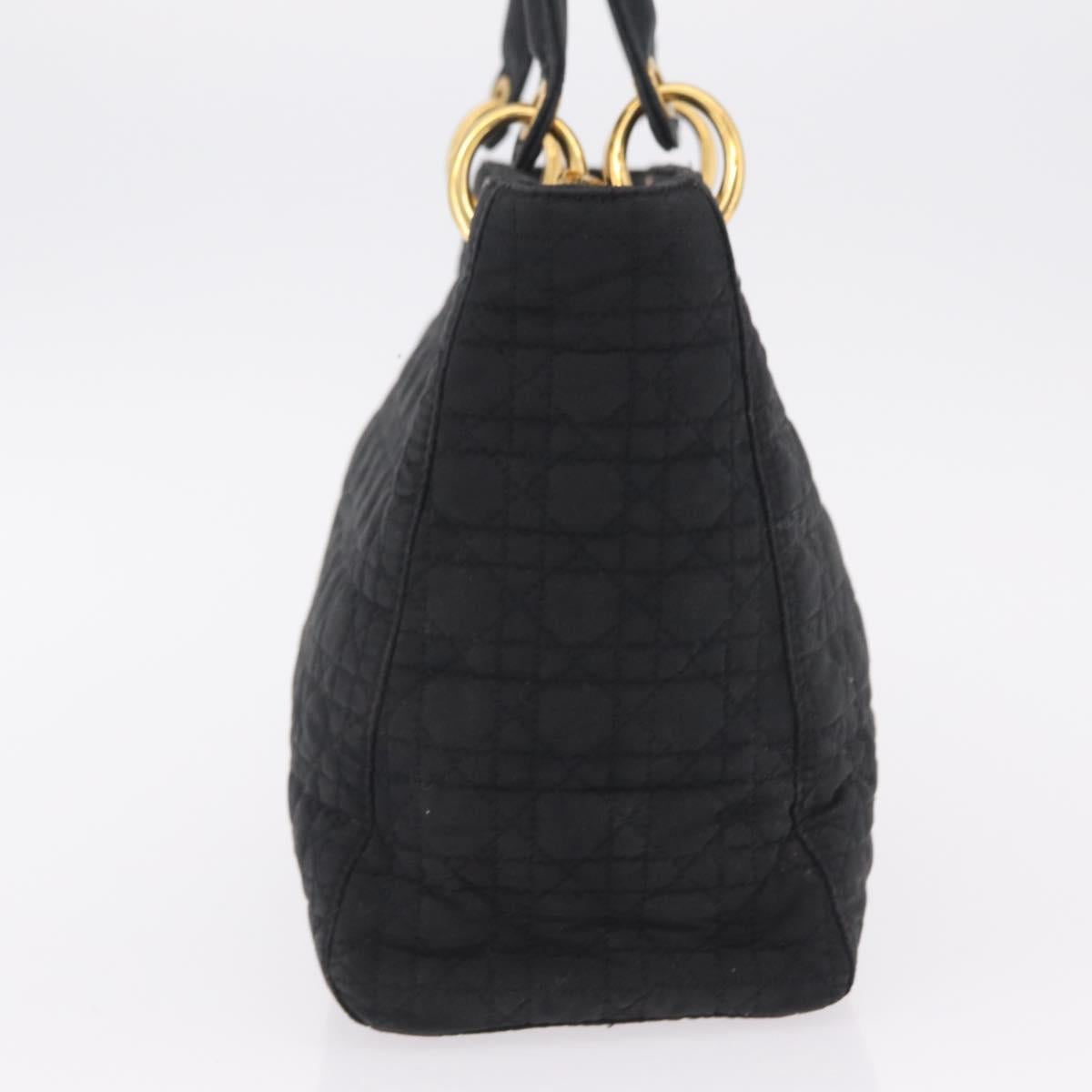 Christian Dior Lady Dior Canage Hand Bag Canvas Black Gold Auth ep16214