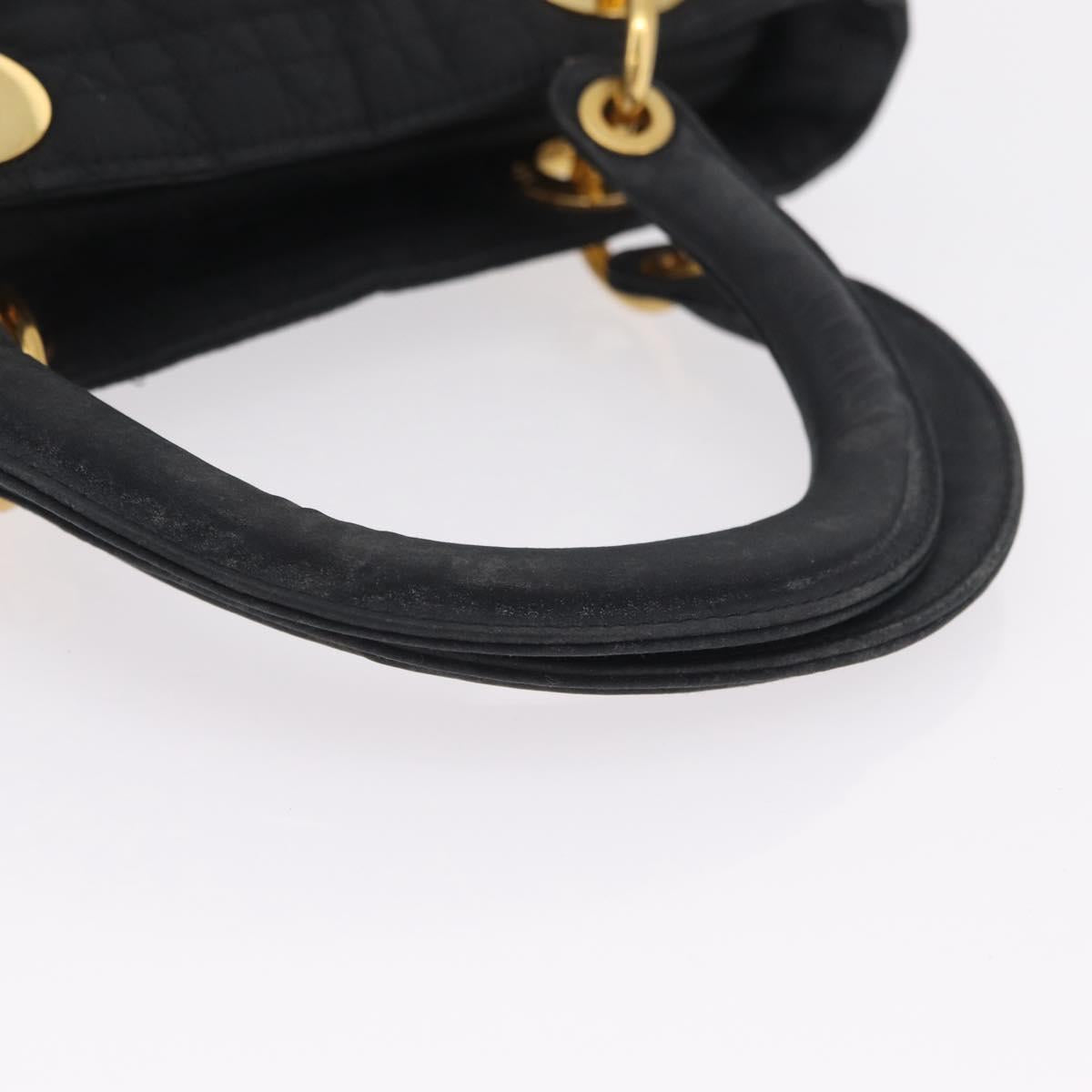 Christian Dior Lady Dior Canage Hand Bag Canvas Black Gold Auth ep16214