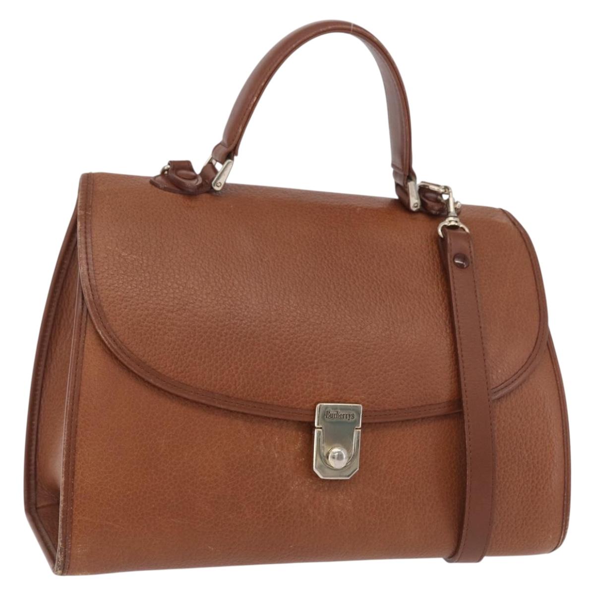 Burberrys Hand Bag Leather 2way Brown Gold Auth ep16217