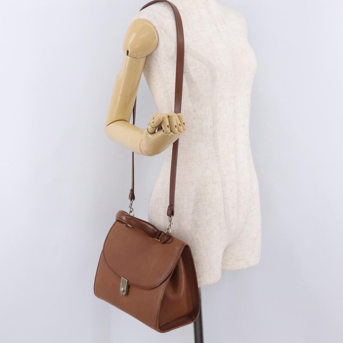 Burberrys Hand Bag Leather 2way Brown Gold Auth ep16217