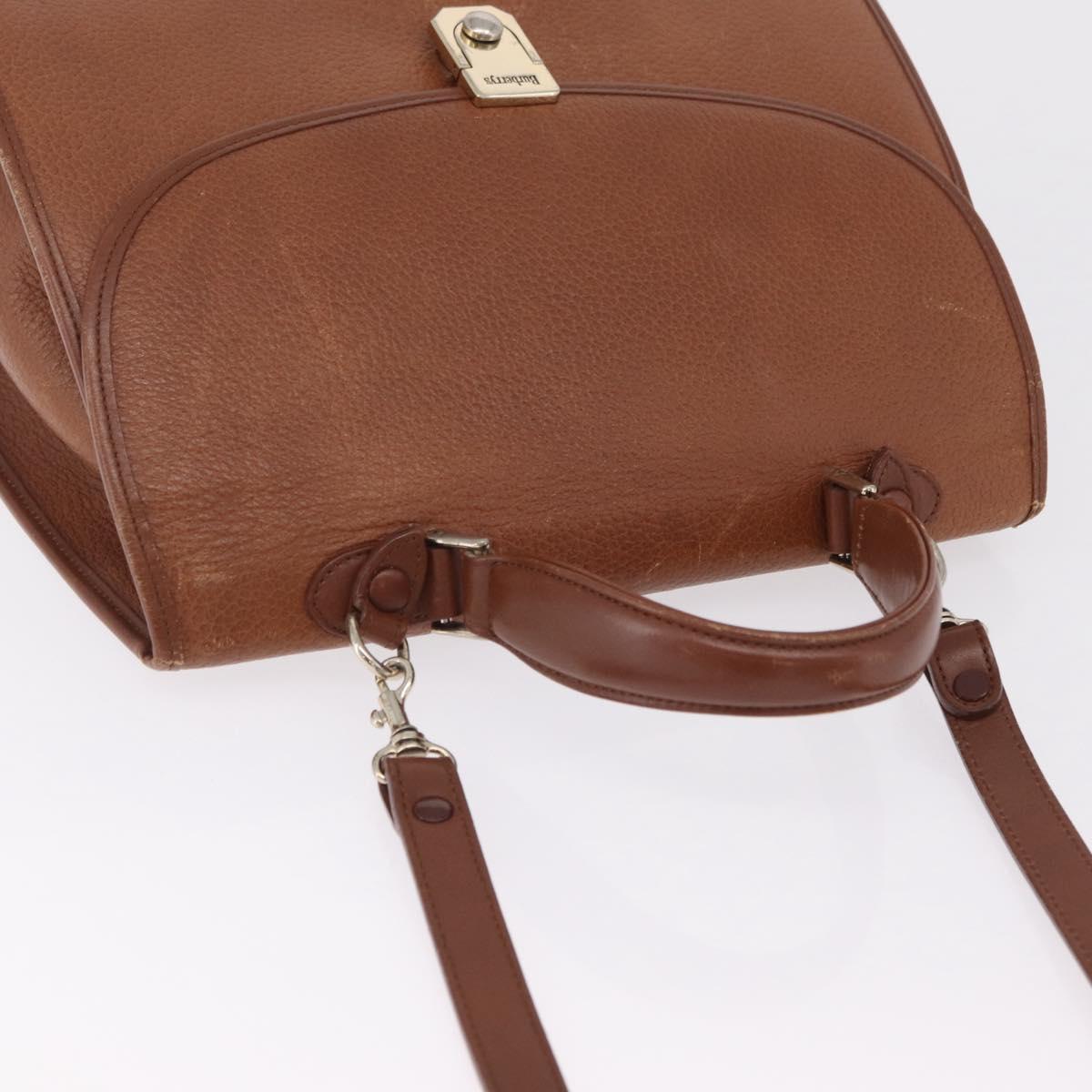 Burberrys Hand Bag Leather 2way Brown Gold Auth ep16217