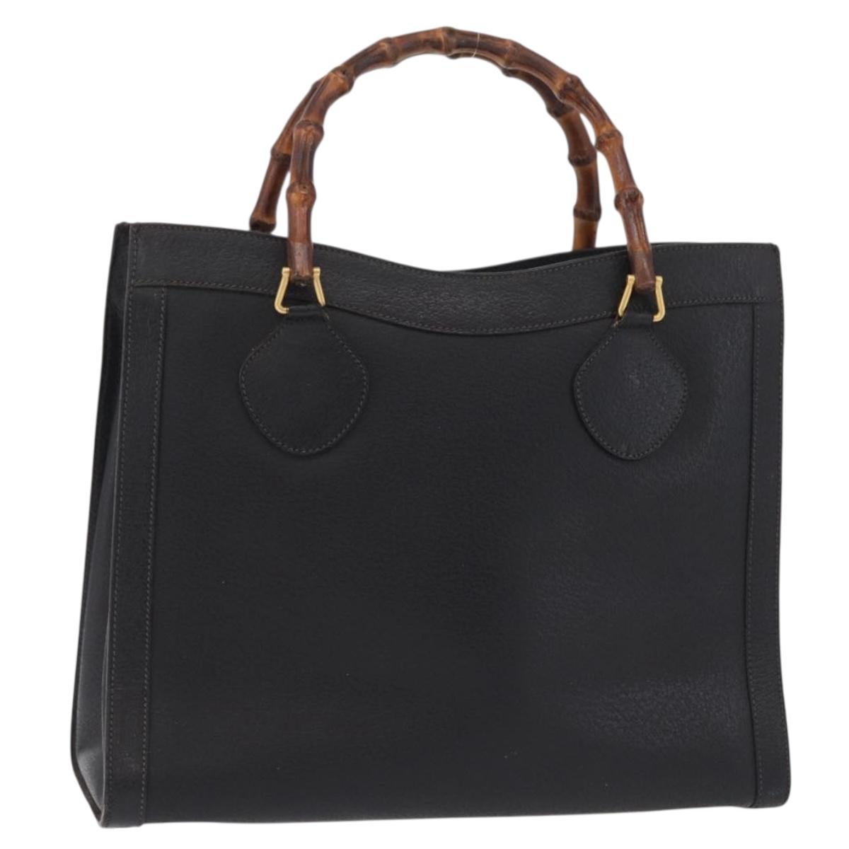 GUCCI Bamboo Hand Bag Leather Black Gold 002 1186 0260 Auth ep16218